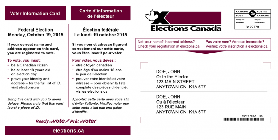<who> Photo Credit: Elections Canada </who> Be sure to bring your voter information card with you to the polling station.
