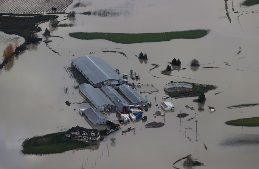 <who>Photo Credit: Getty Images</who>An Abbotsford farm submerged during the first wave of flooding in mid-November.