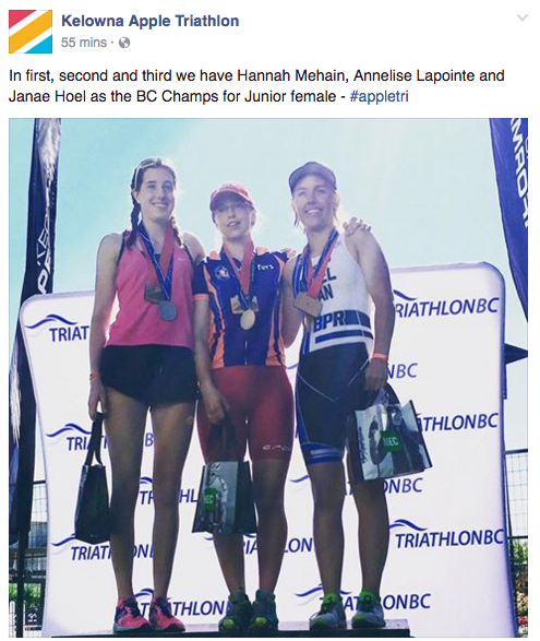 <who>Photo Credit: Kelowna Apple Triathlon Facebook</who> Junior Female finalists 