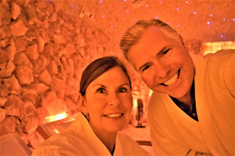 </who>NowMedia Group reporter Steve MacNaull and his wife, Kerry, ham it up for this salt cave selfie.