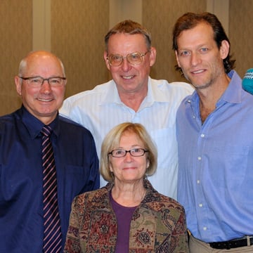 <who>Photo Credit: Lorne White/KelownaNow </who>Rod Belinski, left, was inducted into the Central Okanagan Sports <br>Hall Of Fame on Thursday. Joining him for the special day were <br>his wife Geordie, mentor Dale Ohman, centre, and Conrad <br>Leinemann, a 2000 Canadian Olympian and former student athlete <br>at KLO Secondary School.