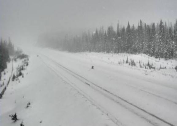 <who> Photo Credit: DriveBC </who> HWY 97C (Okanagan Connector) Pennask Summit, 74 km west of Kelowna, looking east.