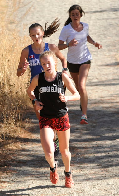 <who>Photo Credit: Lorne White/KelownaNow </who>Taryn O'Neill of George Elliot, Annika Ariano of W.L. Seaton and <br>Tegan Heshka remained 1-2-3 at the finish line.