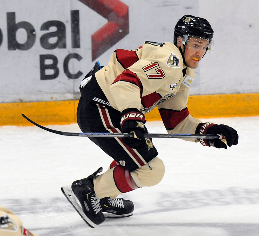 <who>Photo Credit: Lorne White/KelownaNow </who>Austin Chorney scored a second-period goal for the Warriors.