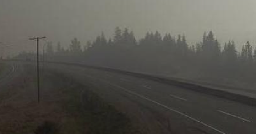 <who> Photo credit: DriveBC </who> Visibility was affected along Hwy 5, south of Merritt, earlier this morning.