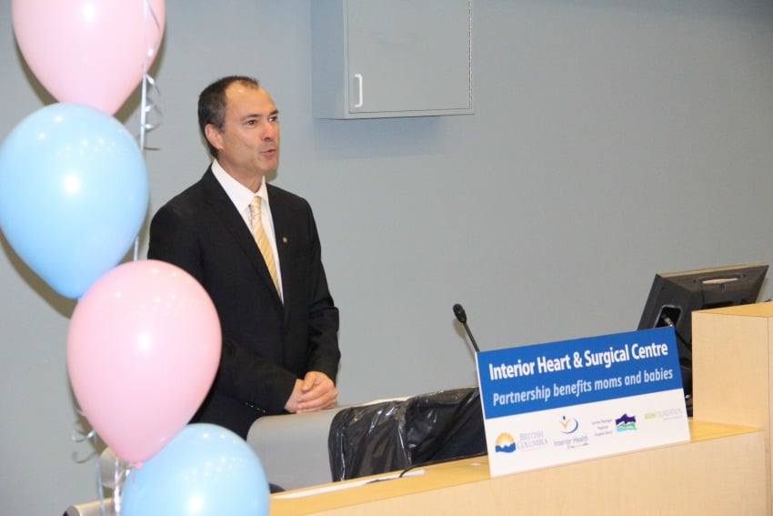 <who> Photo Credit: KelownaNow.com </who> Norm Letnick, MLA for Kelowna-Lake Country speaks during the opening of the new perinatal unit at KGH.