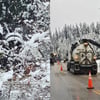 Plow truck crashes off Big White Road in treacherous conditions