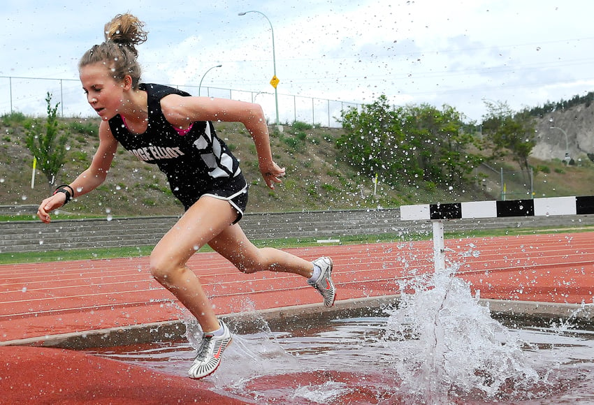 <who>Lorne White/KelownaNow </who>George Elliot's Taryn O'Neill earned a gold and bronze at B.C. junior track and field championships in Nanaimo. 