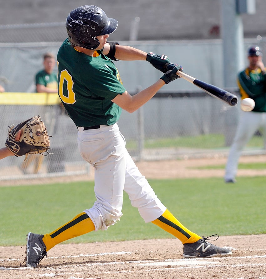 <who>Photo Credit: Lorne White/KelownaNow </who>Kade Kozak collected six hits in the four Athletics wins over the host Mid Island Pirates.