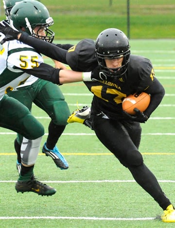 <who>Photo Credit: Lorne White/KelownaNow </who>Adam DiBiase caught a TD pass in the second half.