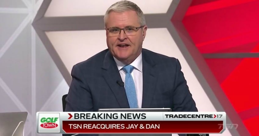 <who>Photo Credit: TSN screenshot</who>Bob McKenzie announces the major acquisition during TSN's Tradecentre