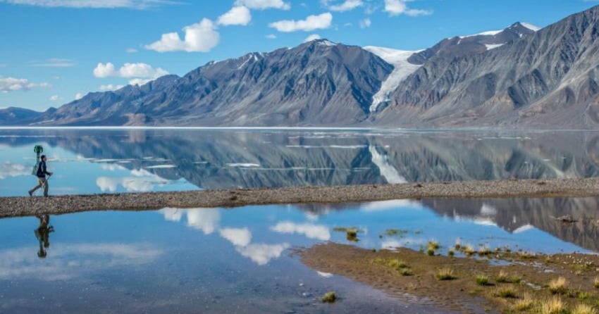 <who>Photo Credit: Parks Canada/Ryan Bray</who> Google Trekker at Tanquary Fiord. Quttinirpaaq National Park.