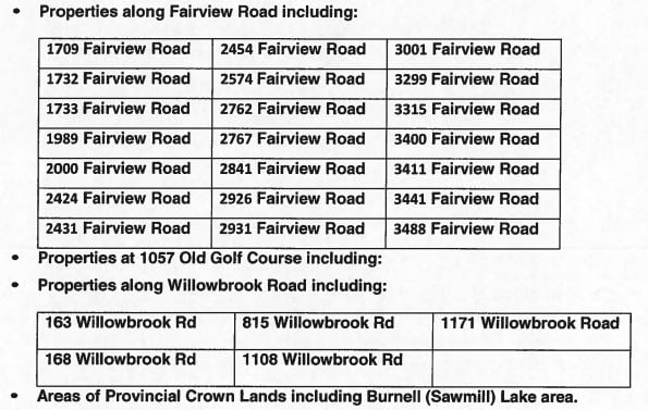 Properties under evacuation order (Photo Credit: RDOS)