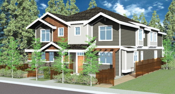 <who> Photo Credit: City of Kelowna/Infill Challenge </who> Concept design of the four homes on a single property.