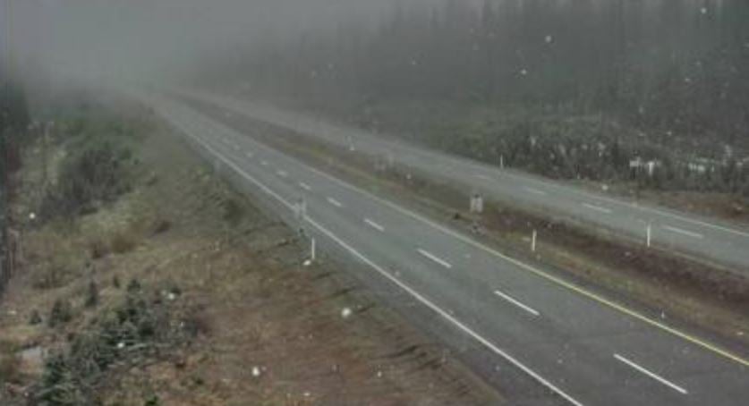 The Pennask Summit is starting to see some snow as of 1 p.m.