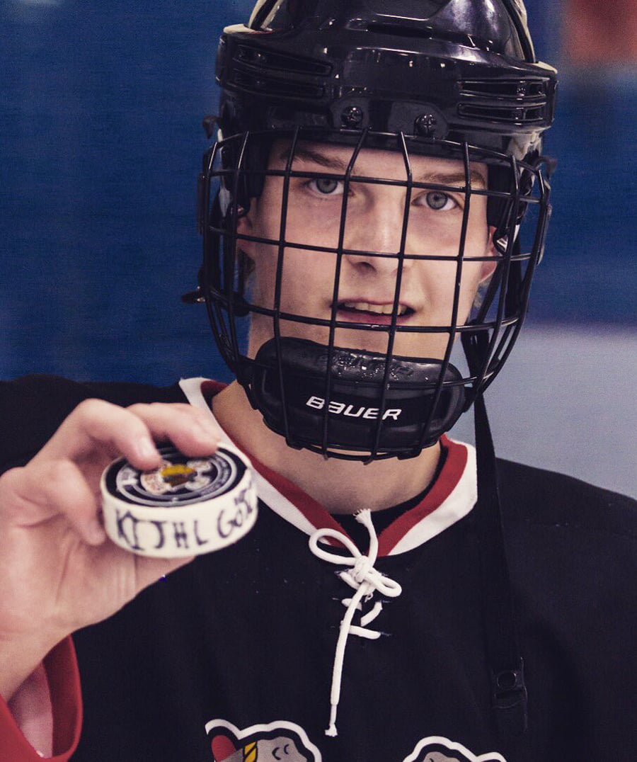 Leo Harju of Finland scored his first KIJHL goal against the Eagles.