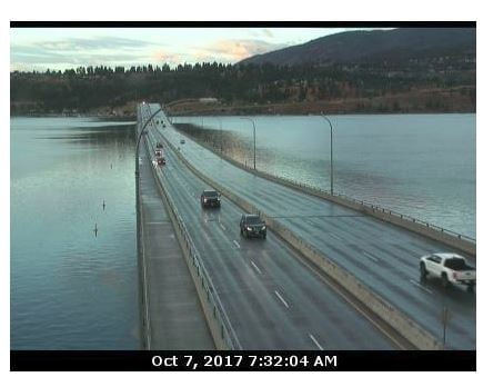 WR Bennett Bridge: East end of WR Bennett Bridge connecting Kelowna and West Kelowna, looking west.