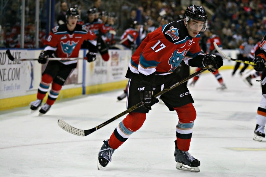<who>Photo Credit: KelownaNow</who>Rodney Southam was one of two Rockets to drop the mitts against the Chiefs on Friday.