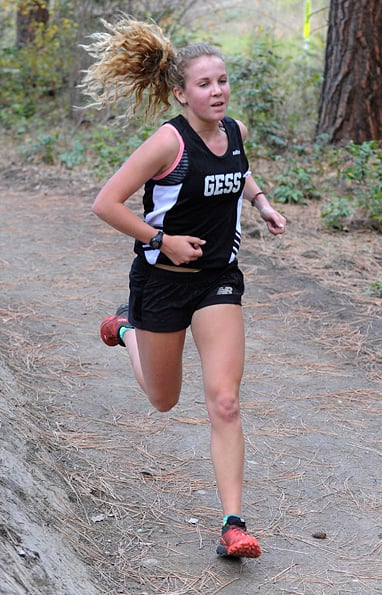 <who>Photo credit: Lorne White/Kelowna Now </who>George Elliot's Taryn O'Neill first among the senior girls.