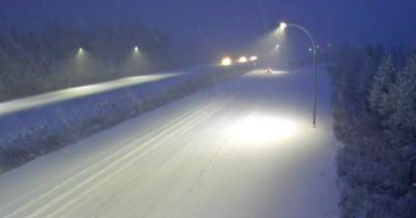 <who> Photo credit: Drive BC </who> The Coquihalla at Mine Creek early this morning. 