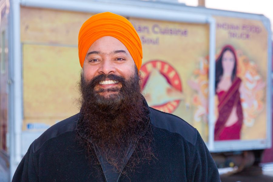 Baljit Bhuhi with the Samosa Express food truck.