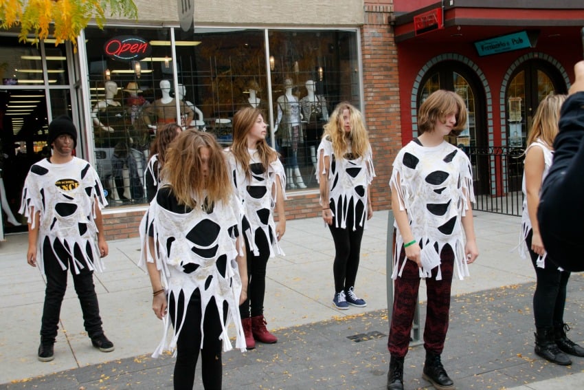 <who> Photo Credit: Studio9</who> The Studio9 School of the Arts did a Thriller flash mob on Bernard Avenue this fall to generate excitement for the Thrill the World event.