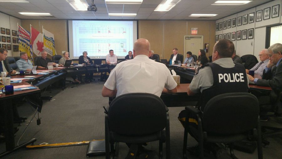 <who>Photo Credit: PentictonNow </who>Supt. Ted De Jager, accompanied by Staff Sgt. Bob Vatamaniuk, spoke to the RDOS Board Thursday about crime statistics and other issues.