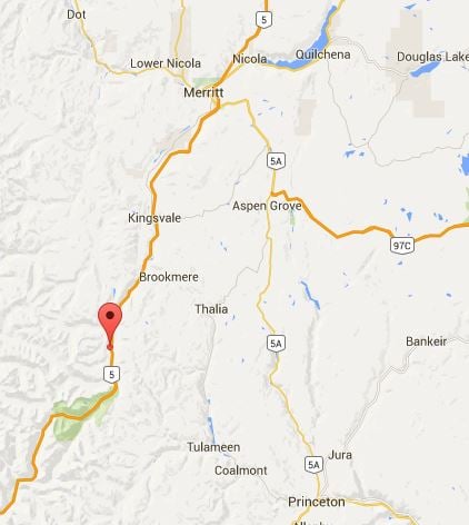 <who> Photo Credit: DriveBC </who> Location of the closure