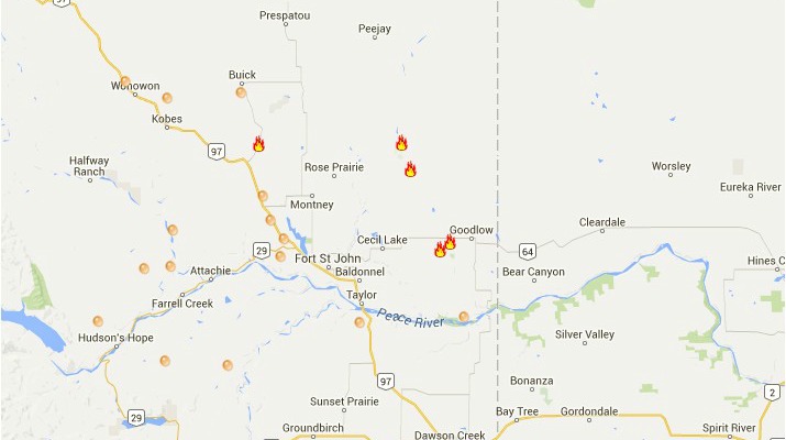 K<who> Photo Credit: BC Wildfire Service. </who> Current active wildfires. 
