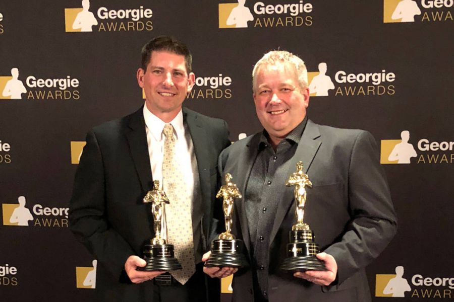 </who>Darren Witt, right, is the new president of the Central Okanagan branch of the Canadian Home Builders' Association and the owner of Bercum Builders in Kelowna and Vernon. He's pictured here at the provincial Georgie Awards with Bercum's construction manager Bruce Young.