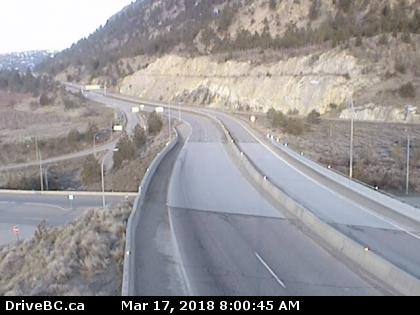 <who> Photo Credit: DriveBC </who> Highway 97 at Highway 97C junction, about 5 km south of Westbank, looking west (elevation 490 metres).