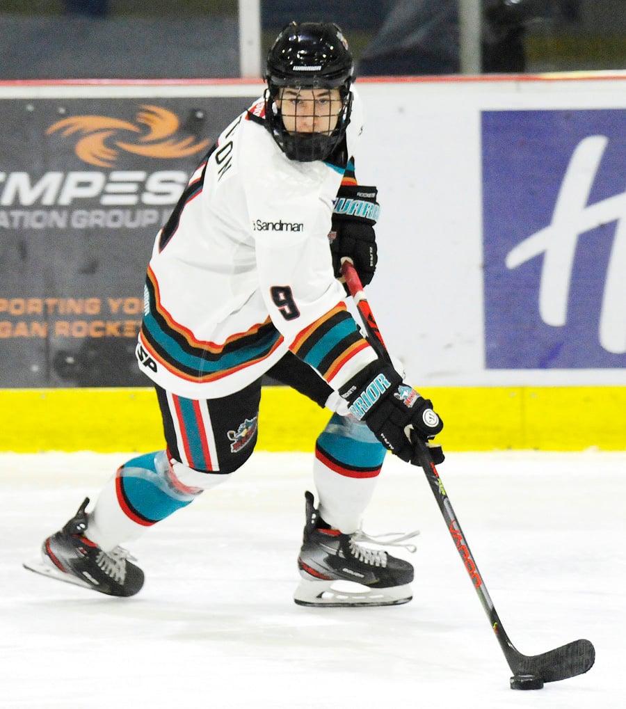 <who>Photo Credit: Lorne White/KelownaNow </who>Teague Patton is tied with teammate Dylan Wightman for the league lead in points with 16 in eight games.