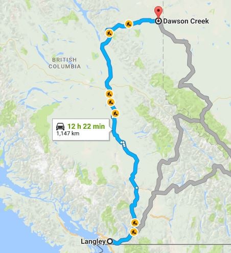 <who>Photo Credit: Google Maps</who>It's not know whether Koponyas made the 1,150 km trip to Dawson Creek on his own or if he was forced.