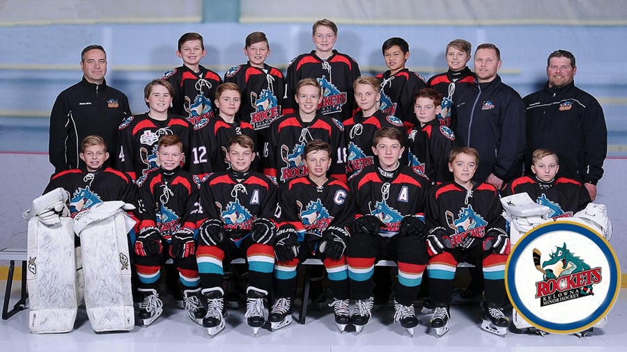 <who>Photo Credit: Contributed </who>The Kelowna Tier 2 Peewee Rockets will be in West Vancouver later this week to compete in the BC Hockey championship tournament after winning the OMAHA title. Members of the team are, from left, front: Blake Snaychuk, Grayson Johnston, Gavin Bartha, Mason Rudolph, Maddox Watson, Austin Burd and Jaleb Keus. Middle: Kevin Lindsay (head coach), Jaymes Dykes, Chaz Norris, Dryden Girard, Chase Cameron, Dion Schraeder, Cody Keus (goalie coach) and Jarret Rudolph (assistant coach). Back: Brogan Wood, Tyce Wood, Hunter Laing, Dawson Toews and Gradey Hope. Missing: Jeremy Schraeder (assistant coach and Tanya Rudolph (manager).