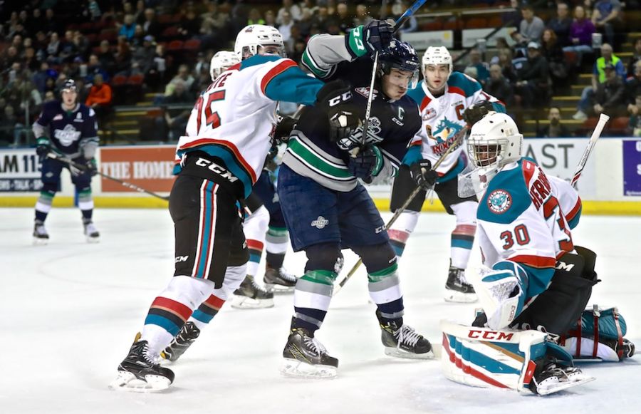 Photo credit KelownaNow - Michael Herringer with the win stopping 31 of 34 shots