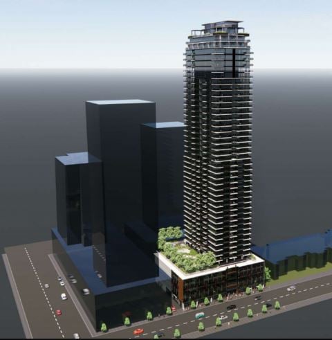 </who>The cluster of four highrises at Bernard Avenue, St. Paul and Bertram streets consists of a yet-to-be-built 16-storey office building, left, and 34-storey condo tower, the under-construction, 25-storey Brooklyn condo and a 41-storey condo.