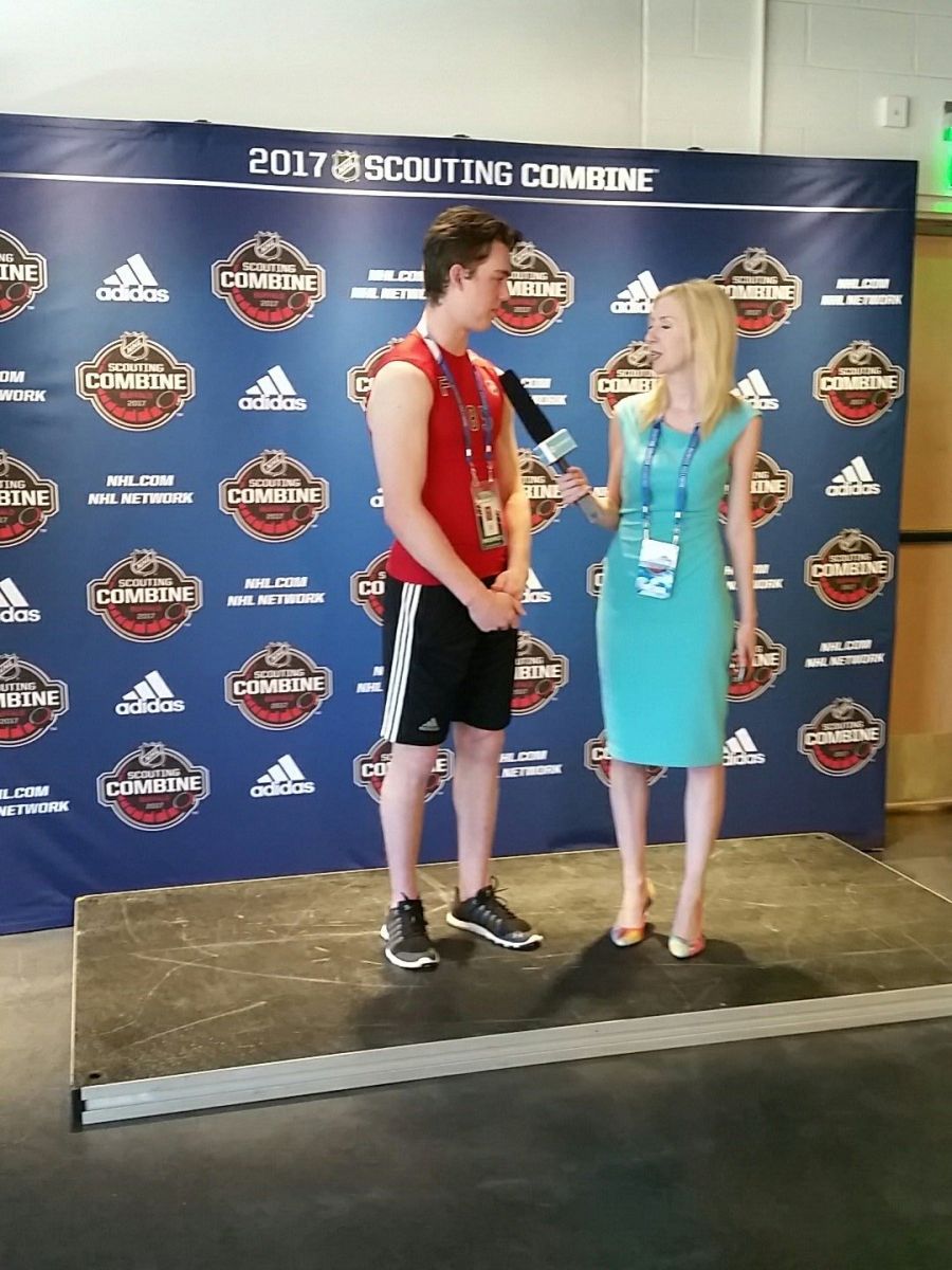 <who>Photo Credit: Twitter</who>Kole Lind gets interviewed at the NHL Scouting Combine