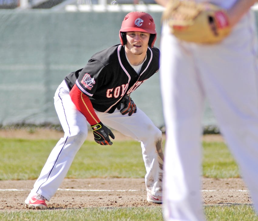 <who>Photo Credit: Lorne White/KelownaNow </who>Davis Todosichuk of the Coyotes hit four doubles in the opening game of the weekend against U of C.