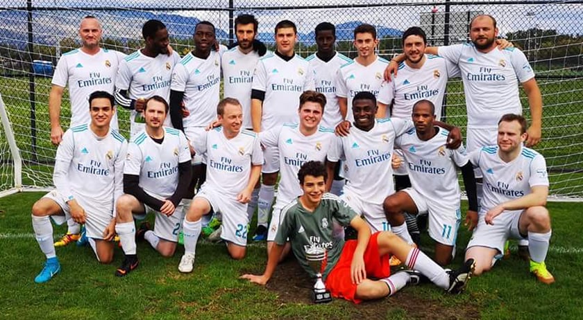 The Cattlemen's Club Restaurant Roasters added a KMSL playoff title to their regular-season championship by downing the Foster Financial Red Devils 3-0 in the Division 3B final. Members of the championship team are, from left, front: Angel Camejo, Tyler Kirby, Eric Reimer, Dale Flowers-Johnson, Ismail Aykut, Davion Hutchinson and Fred Nyman. Back: Gabriel Pop, Logan Gayle, Peterson Gustave, Spyros Tsoukalas, Attila Deak, Kevaughn Thames, Ryan Wheeler, Mihai Chirobocea and Ionut Bordieanu.