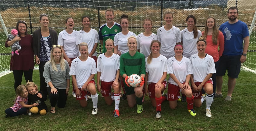 <who>Photo Credit: Contributed </who>The Peacock Sheridan Group downed Royals Star 4-0 to claim the 2017 Kelowna Women's Soccer League playoff championship on the weekend. Members of the team are, from left, front: Caito MacNeil, Natasha Yarrow, Taylor Stranaghan, Jenn Knourek, Brenlee Reid, Meggie Shields and Cheyenne Dedla. Back: Ash Buechler, Caitlin Schmid, Beccs Wipfli, Jillian Schochter, Rich Woodhouse, Britt Davison, Jessi Bacon, Alanna Bekkering, Lana Finley, Kylie Wray and Jon Wray. Missing: Lindsey Briggs, Jenna Cole, Bry Palmer, Mel Shannon, Dyllan Walraven, Steph Taylor, Cassie Bratton, Ally Ferronato, Shay LeBourdais, Bronwyn Denton and Emily Jones