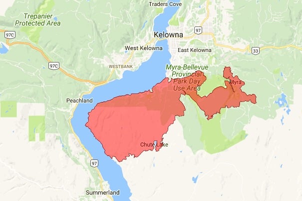 </who> The size of the Okanagan Mountain Park fire. 