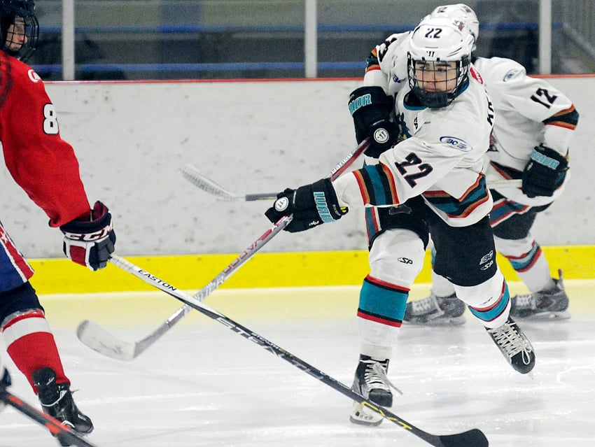 <who>Photo Credit: Lorne White/KelownaNow </who>Max Kryski scored both winning goals in the Okanagan Rockets' pair of wins on the weekend.