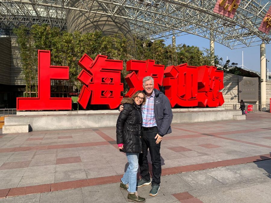 </who>This photo was taken while Forbidden Spirits Distilling owners Blair and Kelly Wilson were in China securing a deal to sell Rebel Vodka in Kunming department stores.