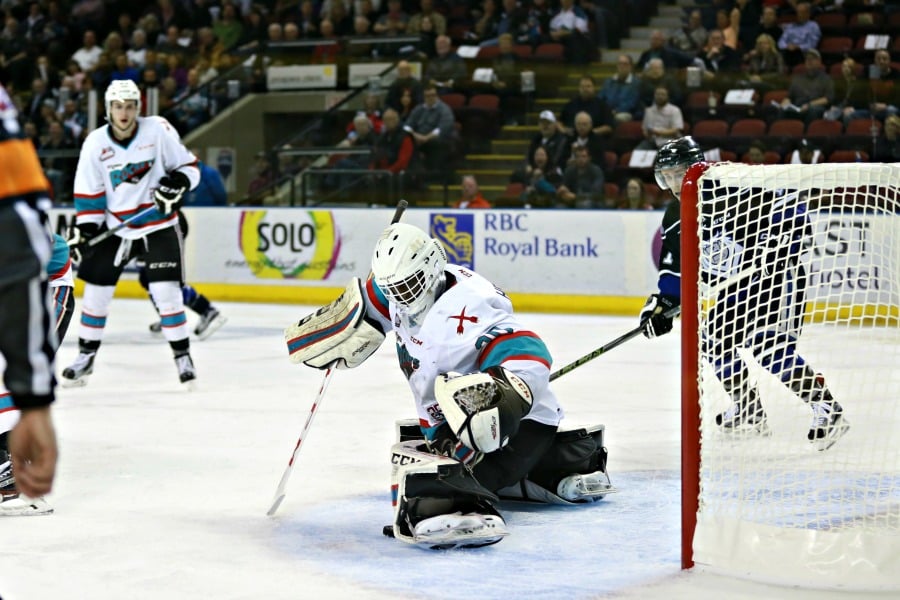 <who>Photo Credit: KelownaNow</who>With 401 saves to date, Herringer has more saves than any other goaltender currently in the WHL playoffs this postseason.