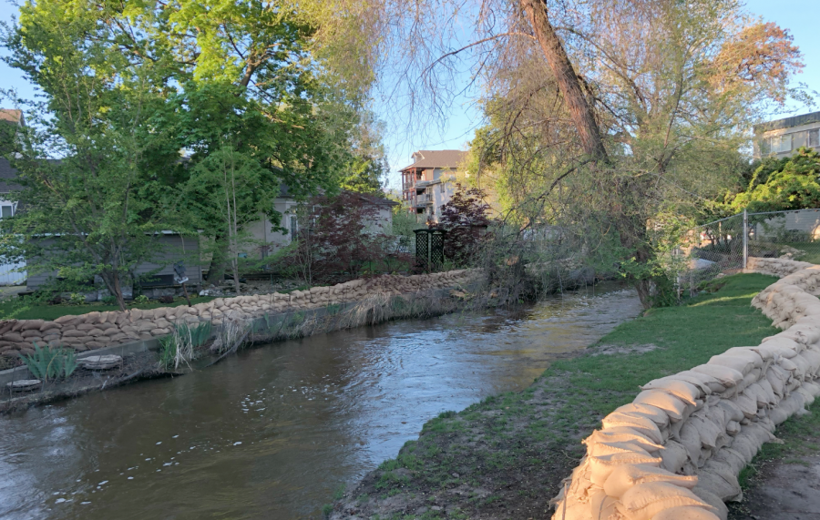 <who>Photo credit: KelownaNow</who>Mill Creek at the Buckland Avenue on May 8, 2018.