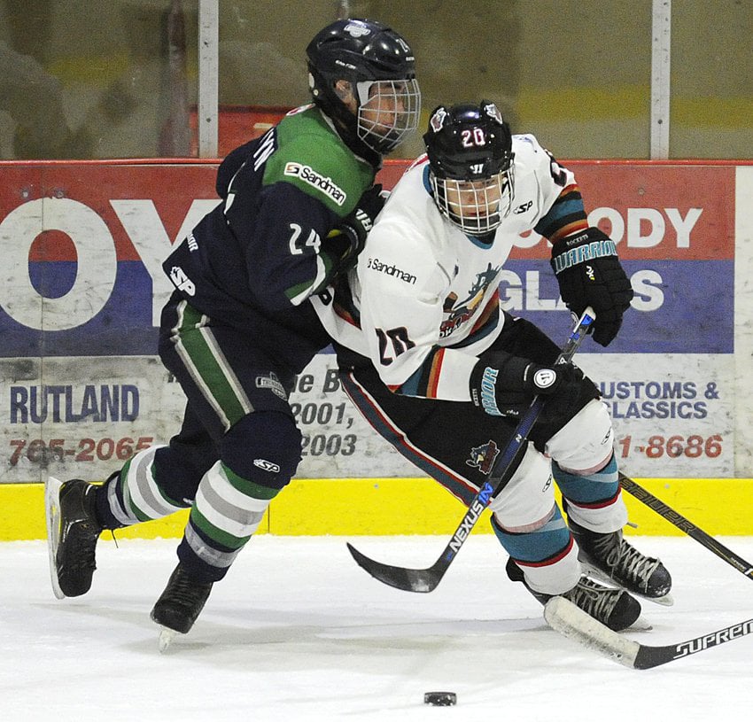 <who>Photo Credit: Lorne White/KelownaNow </who>Returnee Mitchell Gove, right, of Summerland is a power forward with lightning speed.