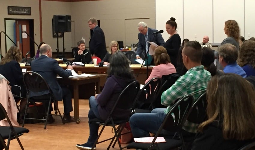 <who> Photo Credit: KelownaNow </who> Parents aired concerns on grade reconfiguration during a Public Board Meeting was held last night at the School Board Office.