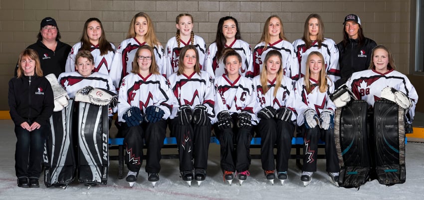 <who>Photo Credit: Contributed </who>Coming off a hard-fought Thompson Okanagan Ringette League playoff, the Kelowna Adrenaline team is preparing for the Ringette BC provincial U16B championship tournament in Port Coquitlam. Members of the team are, from left, front: Cheryl Fisher (manager/assistant coach), Brian Fiset-Kinzel, Robin Dunn, Kaitlynn Penny, Shay Dyck, Nyla Brown, Hanna Jensen and Carlie Dudych. Back: Michelle Ryan (head coach), Cianna Fisher, Paige Manning, Olivia Rindfleisch, Madison Lott, Tessa Budzinski, Taya Large and Sheri Jensen (trainer/assistant coach). Missing: Macalle White. 