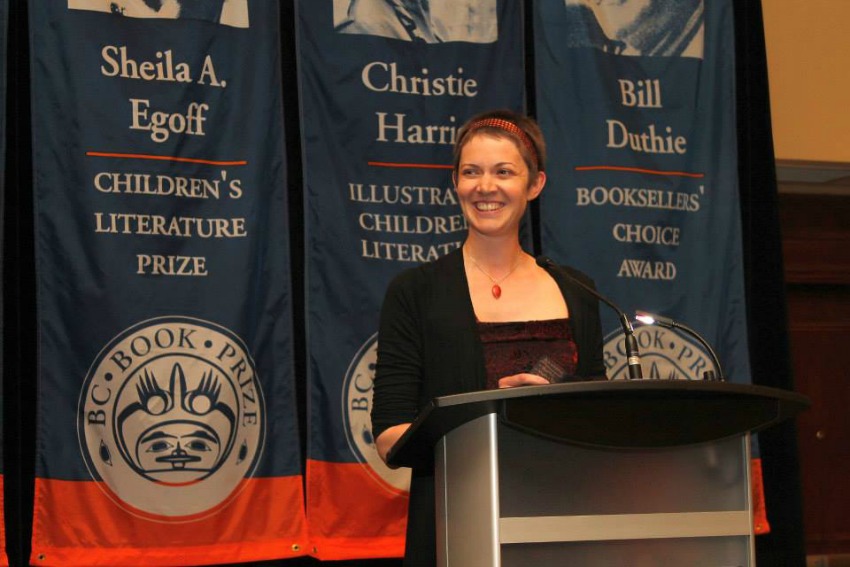 <who> Photo Credit: Ashley Little Facebook </who> Little at the 2014 B.C. Book Prizes gala.