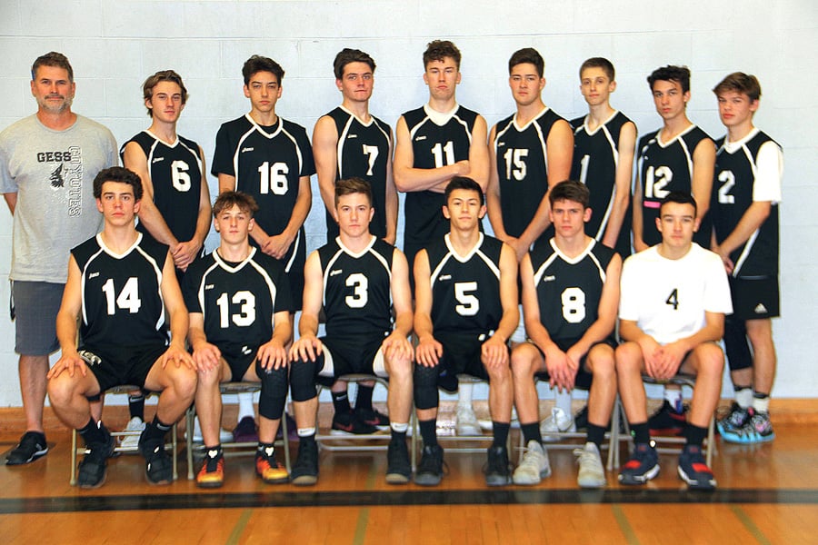 <who>Photo Credit: Contributed </who>The George Elliot Coyotes will go into the B.C. School Sports provincial AA boys volleyball championship as the No. 1 seed. Members of the team are, from left, front: Jordan Barker, David Ley, Brandon Frechette, Austin Duff, Jayden Vandyke and Max Evans. Back: Chris Frehlick (coach), Jesse Peters, Carter McConnell, Tom Parish, Roan McCarthy, Garrett Anderson, Ben Magel, Matthew Darley and Jaeden Lever.